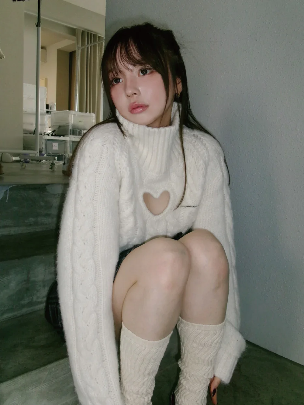 Japanese Fashion Lady Autumn Winter High Collar Pullover Top All-match Knitted Jumpers Women Hollow Out Casual Knitting Sweaters