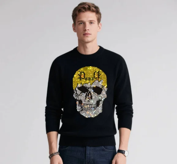 

Winter Rhinestone sweaters Men streetwear Casual Fitness Pullover 2021 sweater