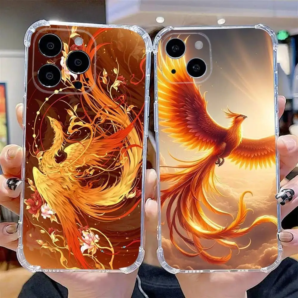 

Red Golden Cool Phoenix Phone Case For iPhone 16,15,14,13,12,11 Pro,Max,Plus,X,XS,XR,SE,Mini Transparent Silicone Soft