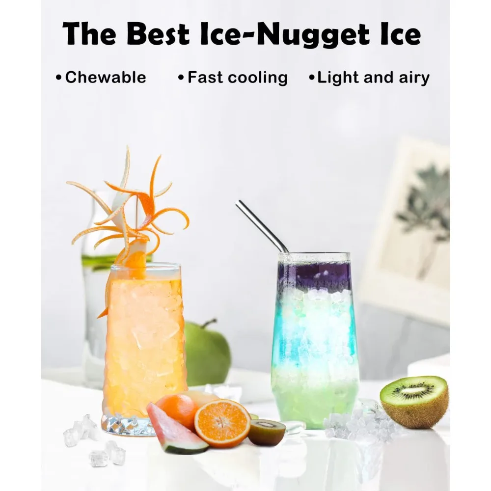 Nugget Ice Maker Countertop, Chewable Pebble Ice 34Lbs Per Day, Crunchy Pellet Ice Cubes Maker Machine with Self Cleaning