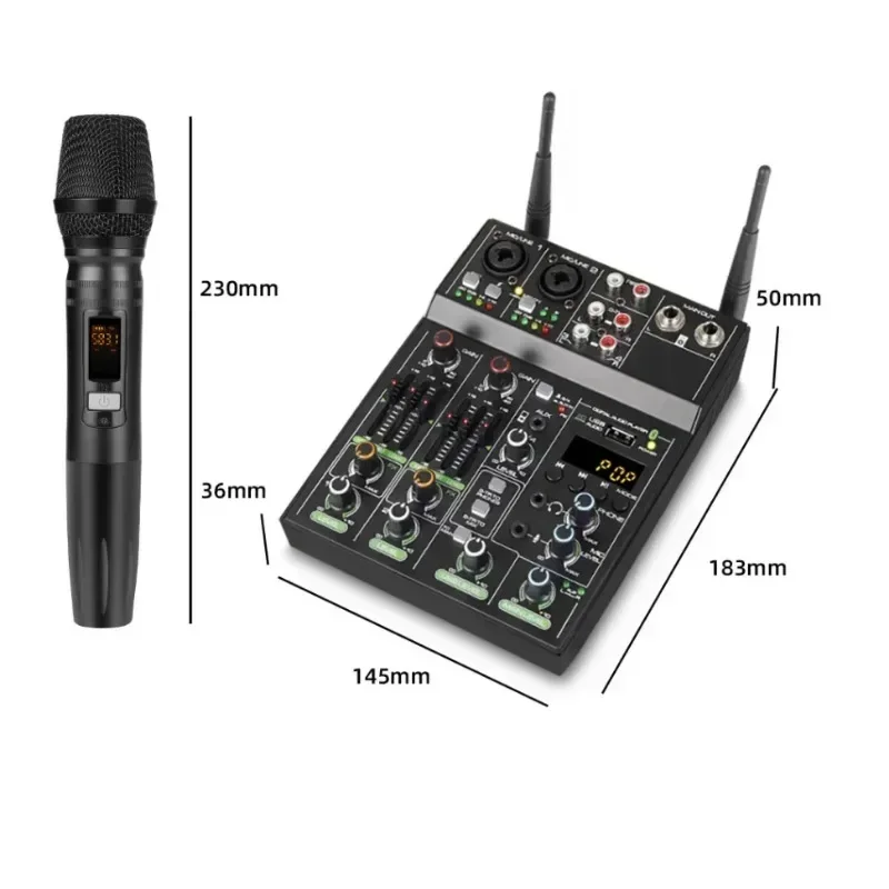 

4 Channel Audio Mixer Console One for Two Wireless Microphone Mixer Bluetooth K Song Karaoke UF4-M BT UHF New Live Recording