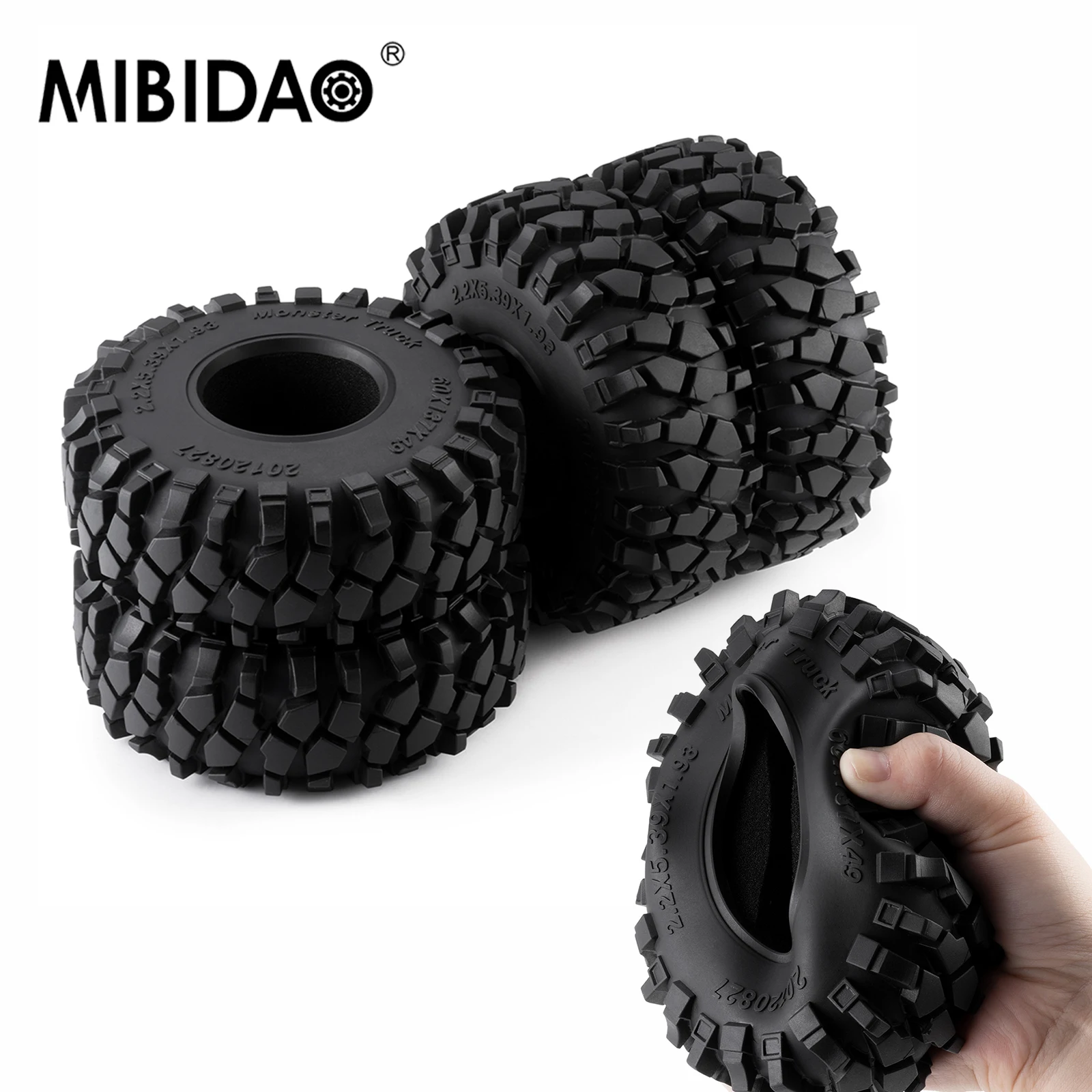 MIBIDAO 2.2inch 137mm Rubber Tires for 1/10 RC Crawler Car Axial SCX10 90046 AXI03007 TRX4 RBX10M