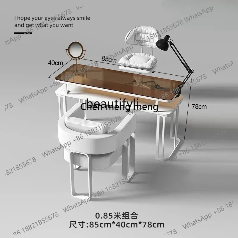 LHX26 ss 26 Caramel Brown Nail Table and Chair Suit Glass Nail Salon Table and Sofa Combination with Socket