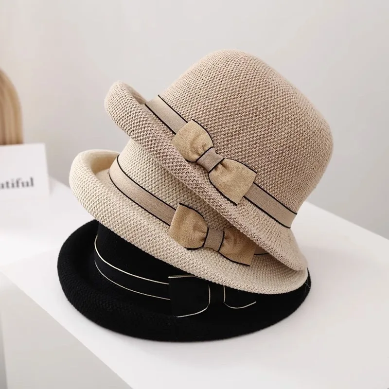 Women's Spring and Summer Sun Hat Travel Bow Bow Hat Thin Section Breathable Basin Hat Sunscreen Fisherman Cap