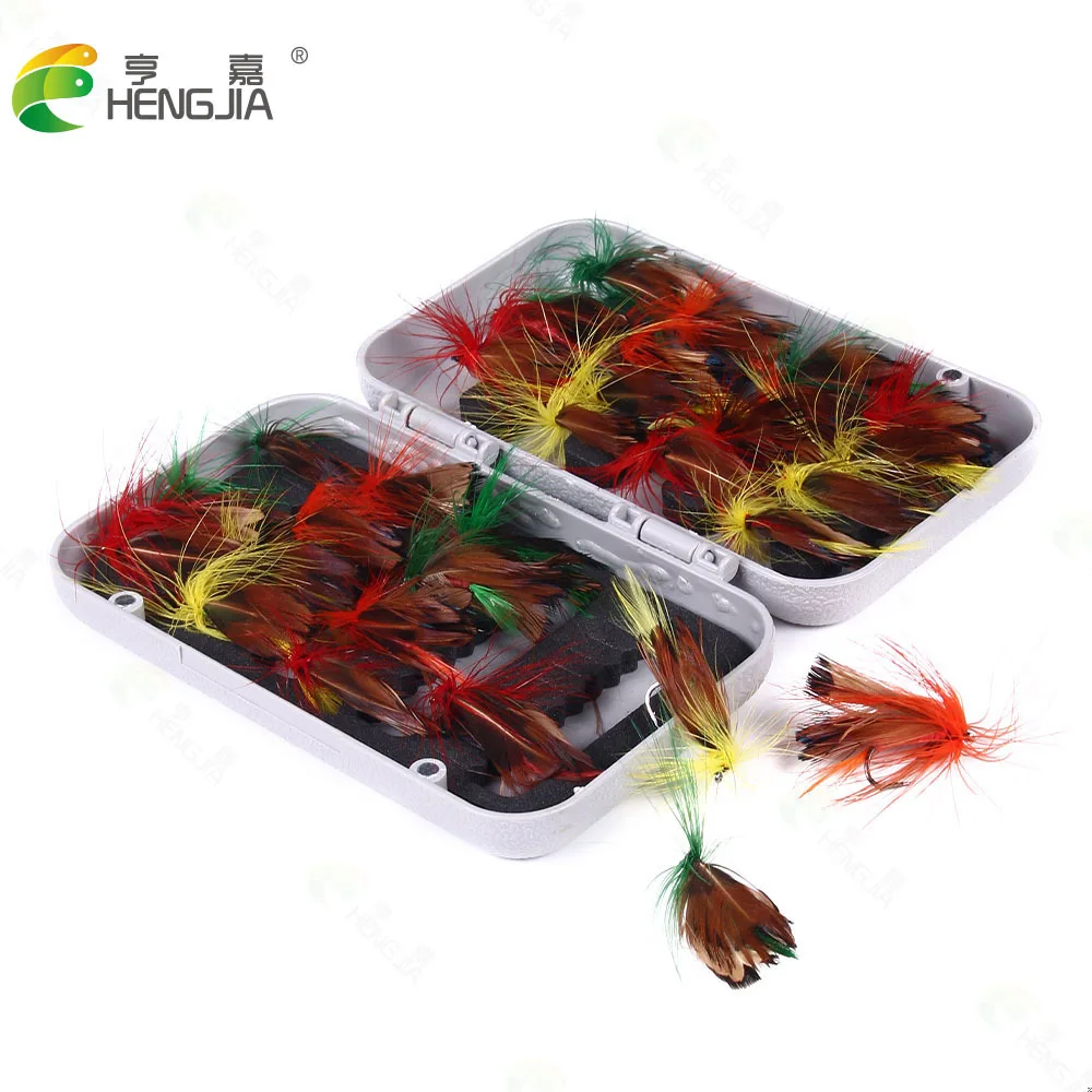 2023New Lure Fly Hook Feather Fish Hook 32PCS Flying Butterfly Single Hook Lure Bait Trout Stream Fly Fishing Hook Set Wholesale