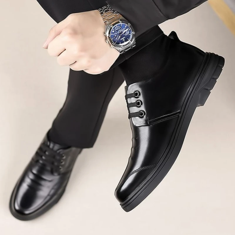 Authentic Men's Korean Style Business Casual Leather Shoes Soft Sole Wear-Resistant Dad Footwear