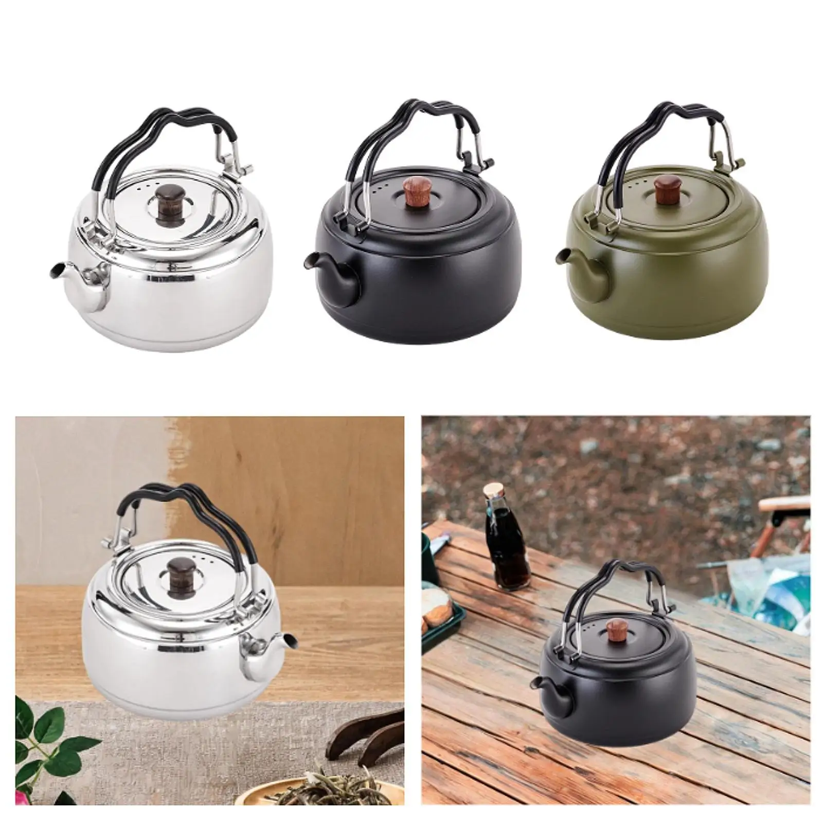 

Tea Kettle Portable 1L Water Boiler Kitchenware Stainless Steel Kettle Teakettle for Christmas Kitchen Picnic Cooking Camping