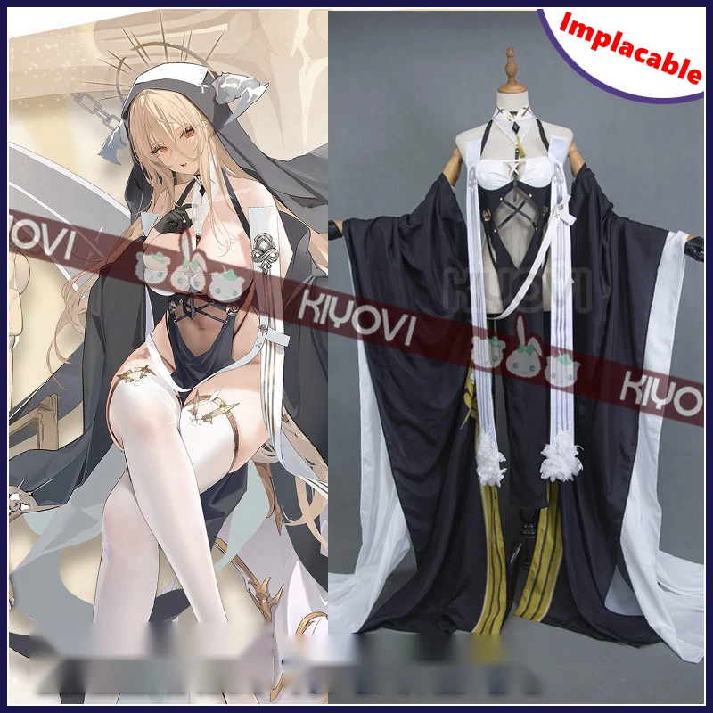 

Anime Game Azur Lane Cosplay HMS Implacable Original Douijin Sexy Nun Uniforms Gothic Dress Halloween Women Costumes Headwear