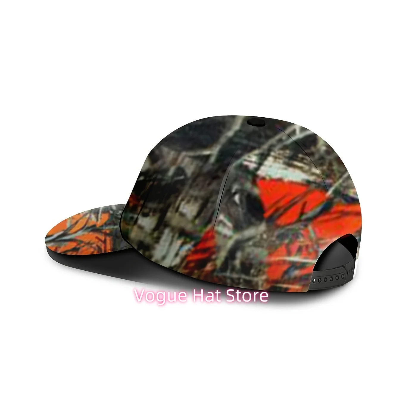 Baseball Cap Featuring an Orange Camouflage Branch Design, Ideal for Outdoor Hunting. This Stylish Unisex Hat Is Adjustable And
