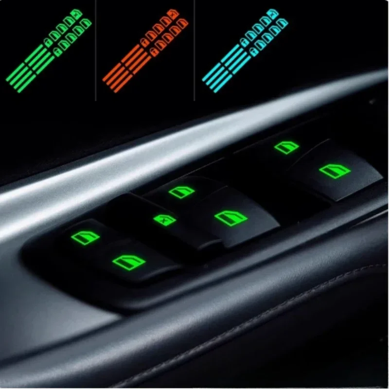 Fluorescent Window Lift Button Decals, Luminous Car Window Control Mark Stickers, Auto Interior Decor Accessories