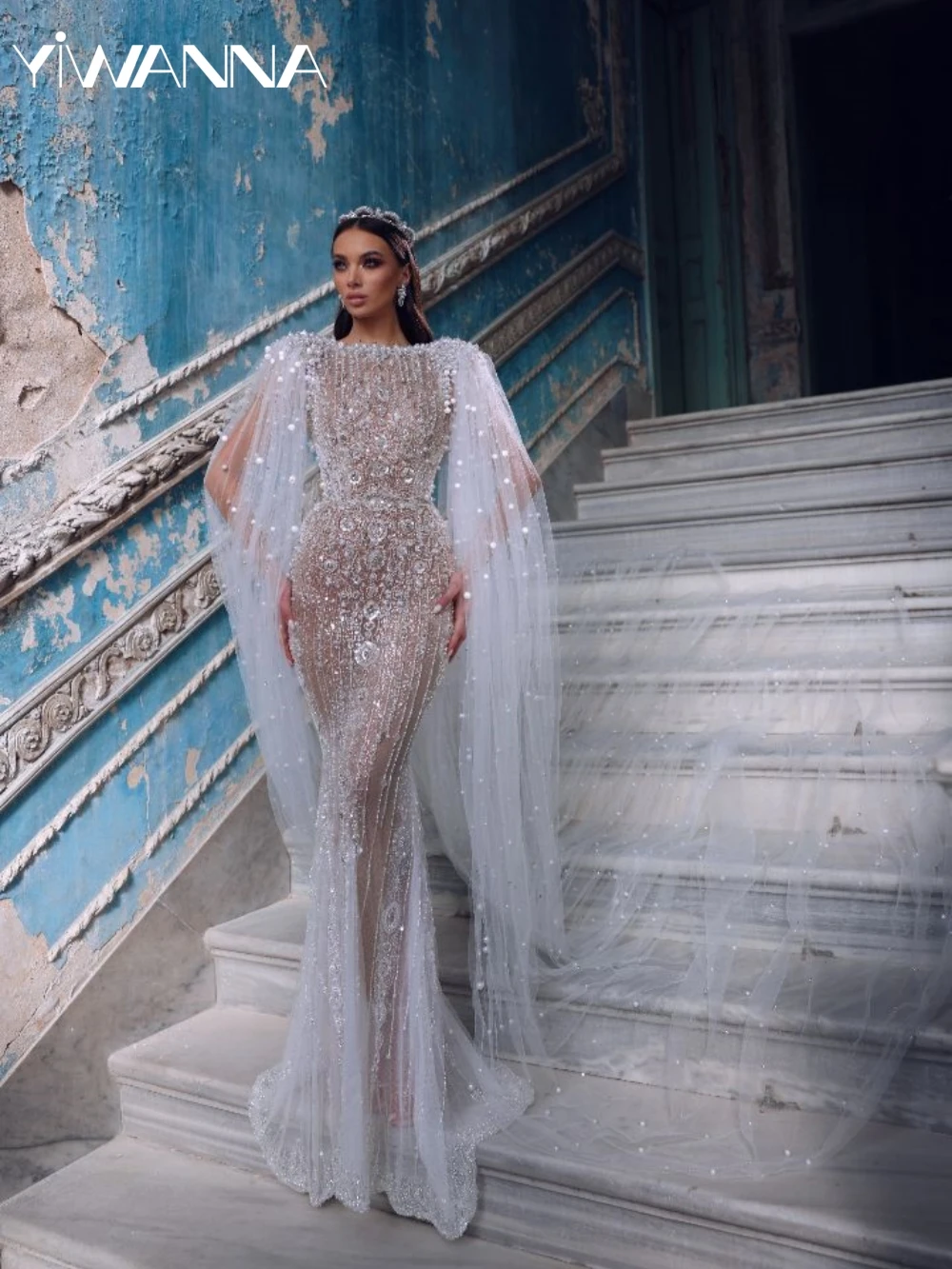 

Captivating Pearls Crystal Evening Dress Sexy Illusion Mermaid Long Wedding Party Gown 2025 Customized Luxury Prom Dresses