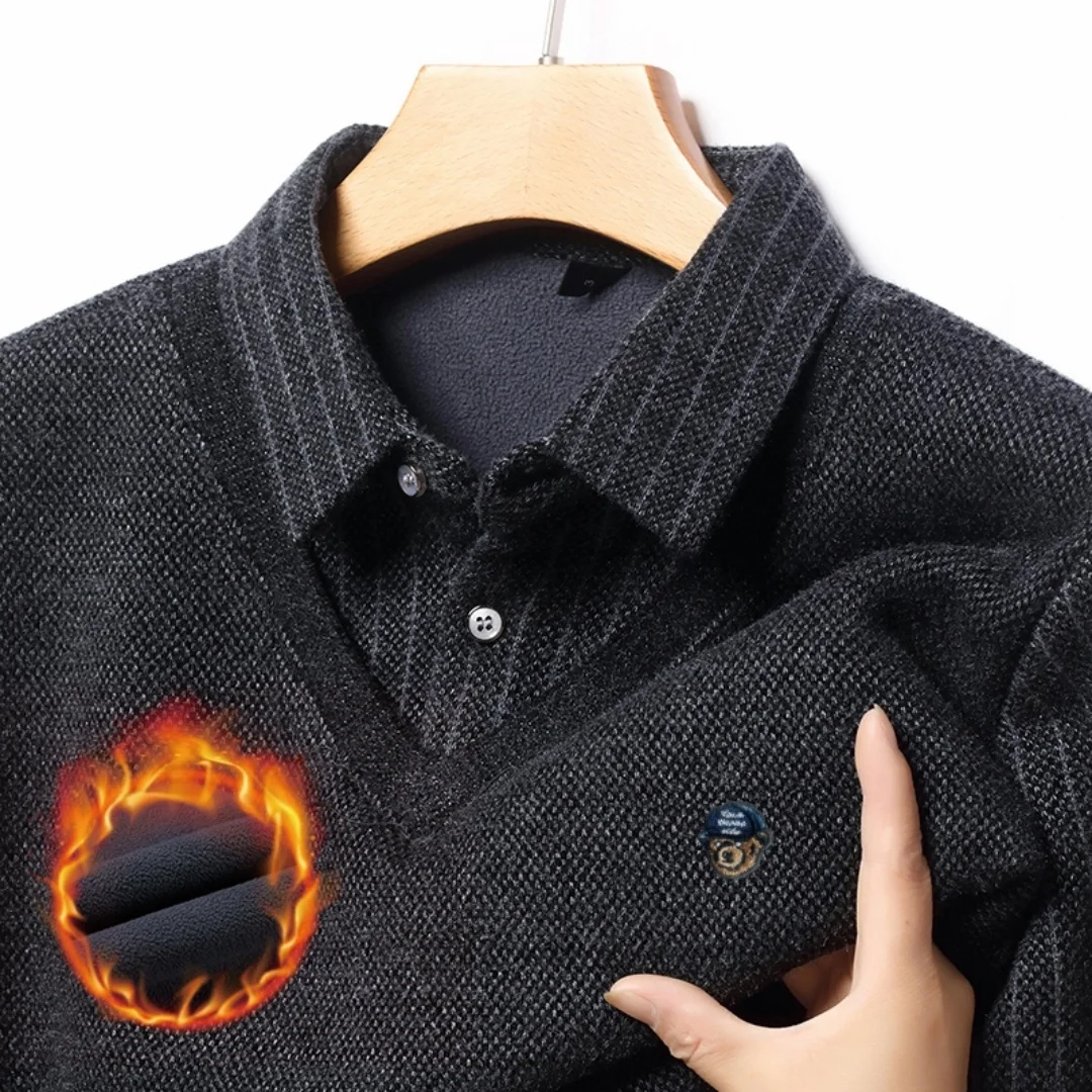 

Высококачественный простой роскошный мужской вязаный пуловер с лацканами и вышивкой медведя, зимний утепленный трендовый свитер из двух предметов, повседневная мужская одежда