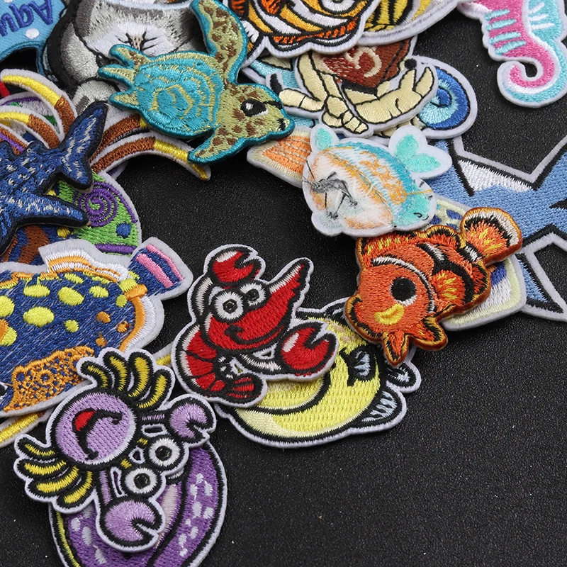Cartoon Animals such as seahorses dolphins turtles, etc Patch Iron on  Embroidered Sewing Applique Badge DIY Apparel Accessories
