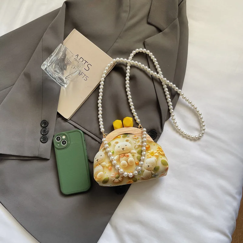 حقيبة صغيرة مطبوعة برسوم كارتونية، حقيبة صدفة لطيفة للفتيات، حقيبة سلسلة من اللؤلؤ العطري، حقائب كروس للنساء حقائب يد للسيدات #5