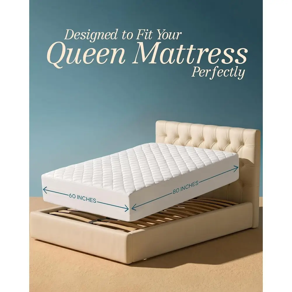 Quilted Mattress Pad, Queen Mattress Protector Topper with Deep Pocket Stretches up to 16 Inches, Machine Washable Mattress Cove