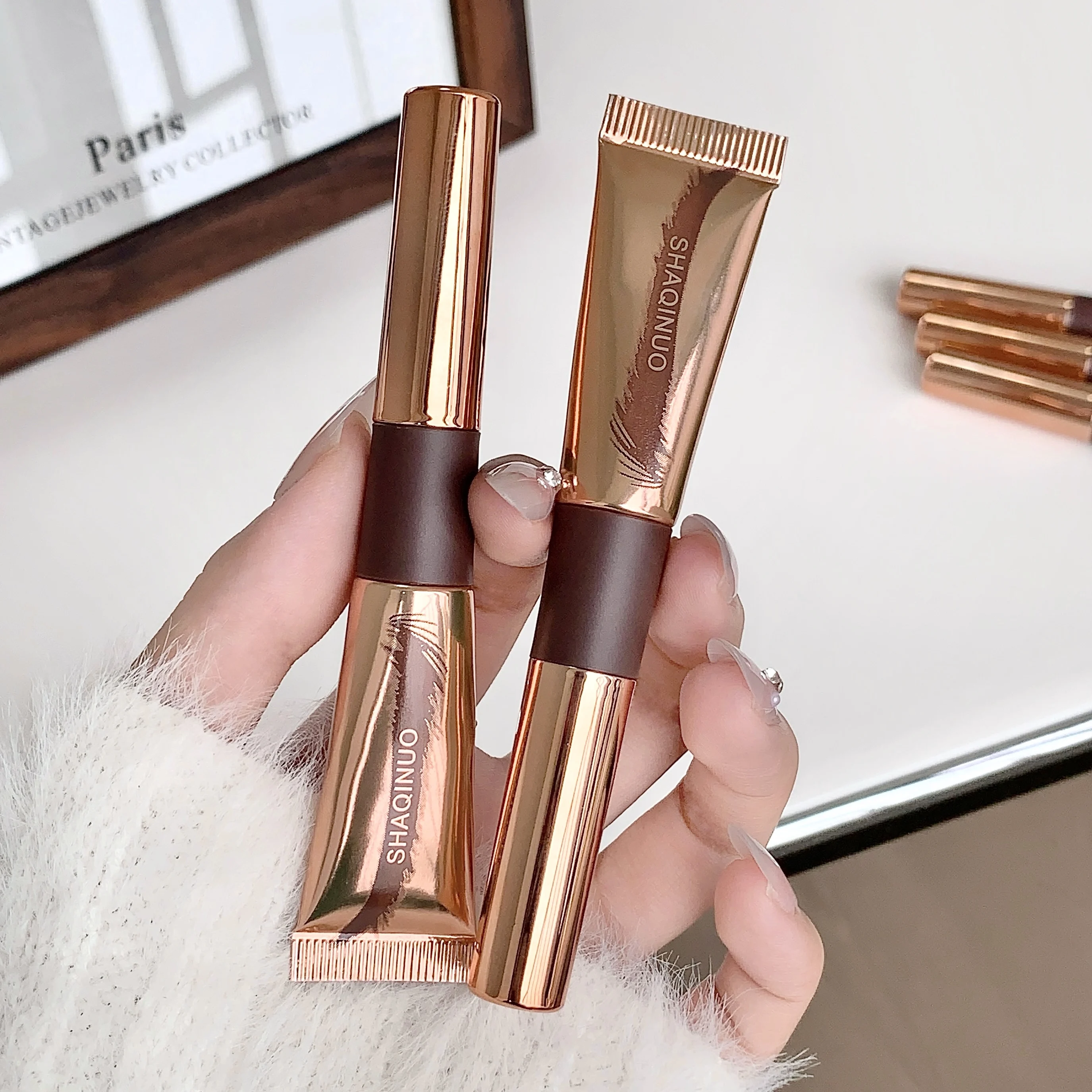 샤키누오 4색 브러쉬 헤드 필오프 아이브로우 틴트 방수, 오래 지속되고 번짐 방지 필오프 아이브로우 틴트