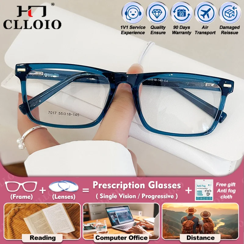 

CLLOIO Simple Women Men Large Square Frame Myopia Photochromic Glasses Anti Blue Ray Progressive Prescription Reading Eyeglasses