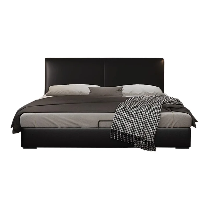 

Leather bed Italian minimalist multi-functional