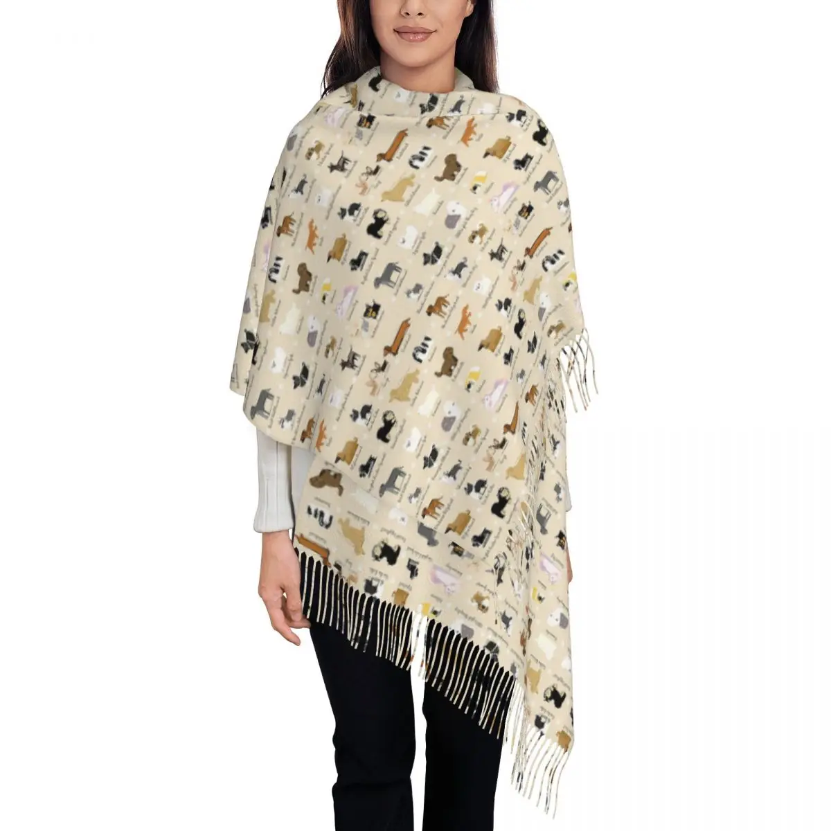 Border Collie Scarf Tassel Scarves Women Soft Warm Shawls and Wraps Large Fall Winter Shawl Wrap