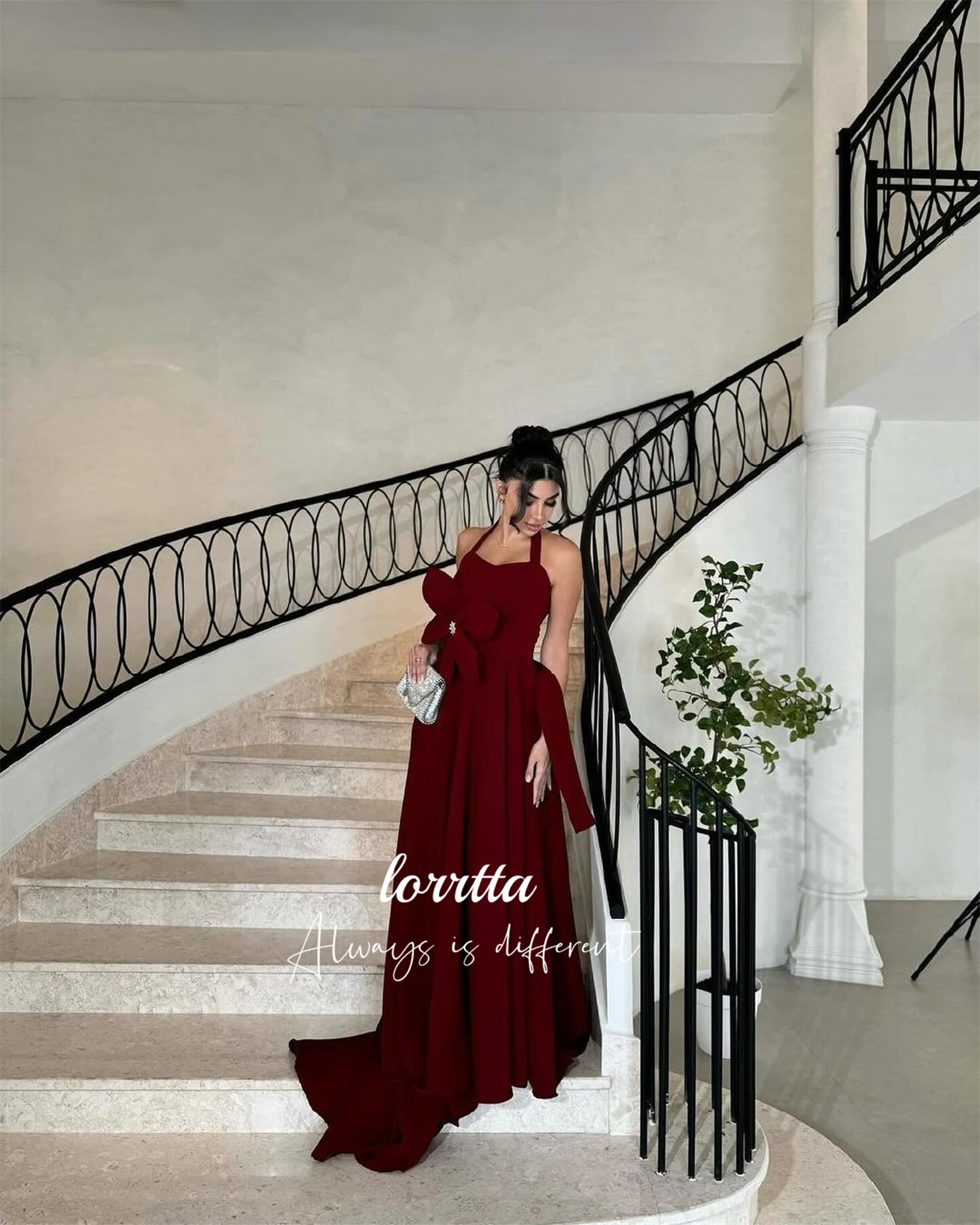 Lorrtta-Robe de Soirée Personnalisée pour Femme, Décoration Florale, Invitée de Mariage, Claret, Robes de Bal Élégantes