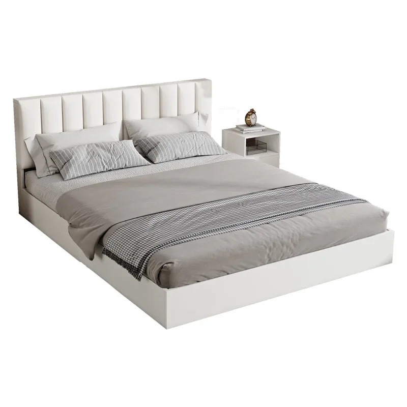 

Solid wood modern and simple, plate American double bed, rental room soft bag single bed