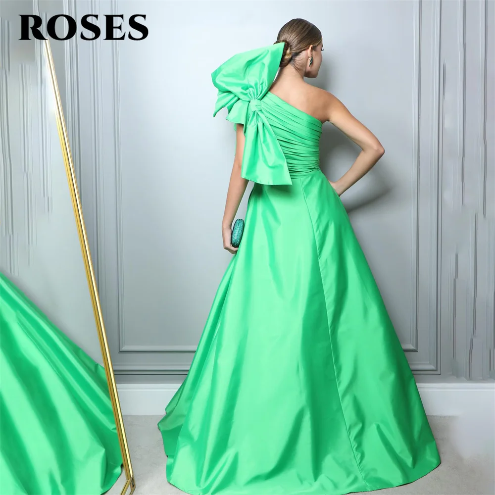 ROSES One Shoulder Prom Dress Pleat with Bow Party Dresses Stain Celebrity Gowns A Line Wedding Party Dresses вечерние платья