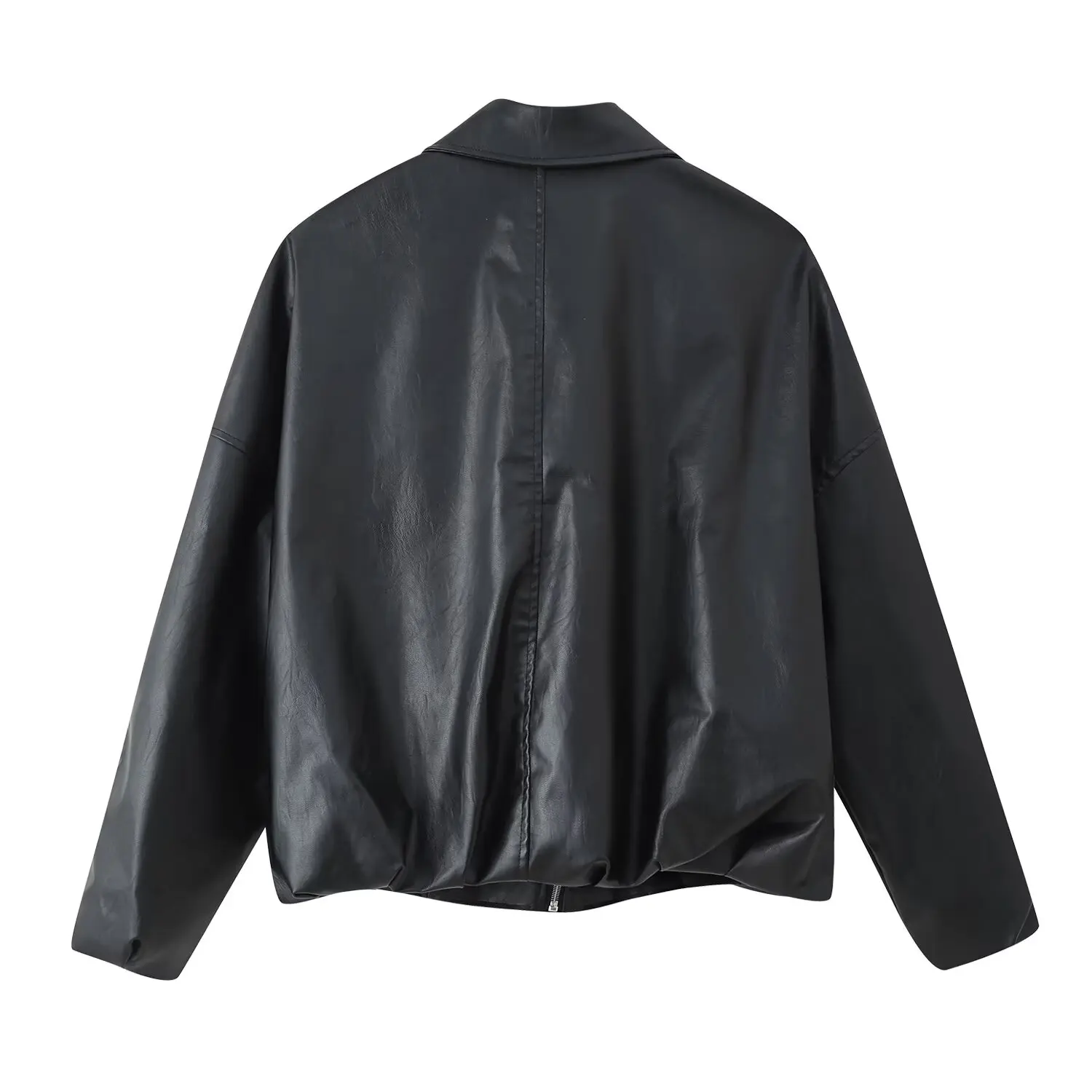 Kurtka pilotka z retro skóry PU, nowość na jesień 2025, damska kurtka z długim rękawem, zapinana na zamek, z kieszeniami i paskiem.