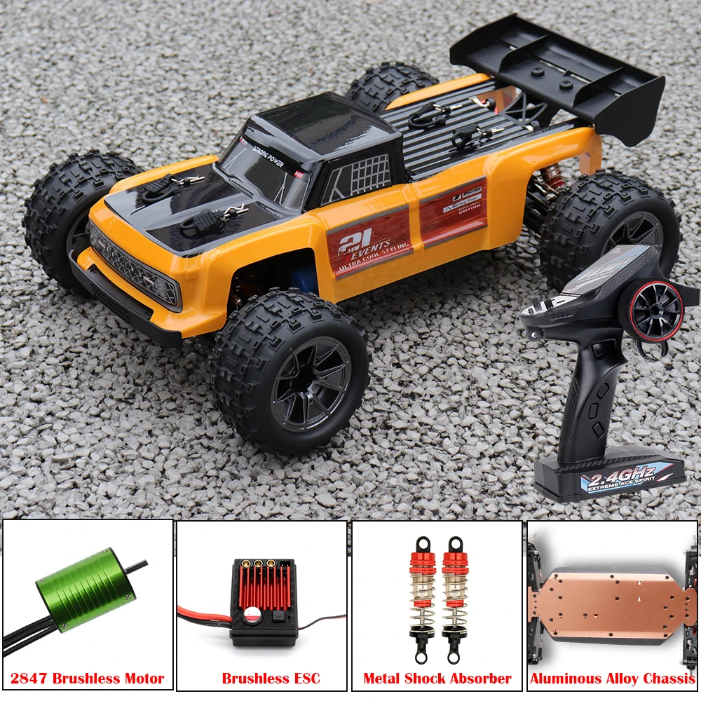 1/12 modelli di veicoli fuoristrada ad alta velocità con ammortizzatore in metallo Chassic in lega LED RC Monster Truck 4x4 macchinine per adulti