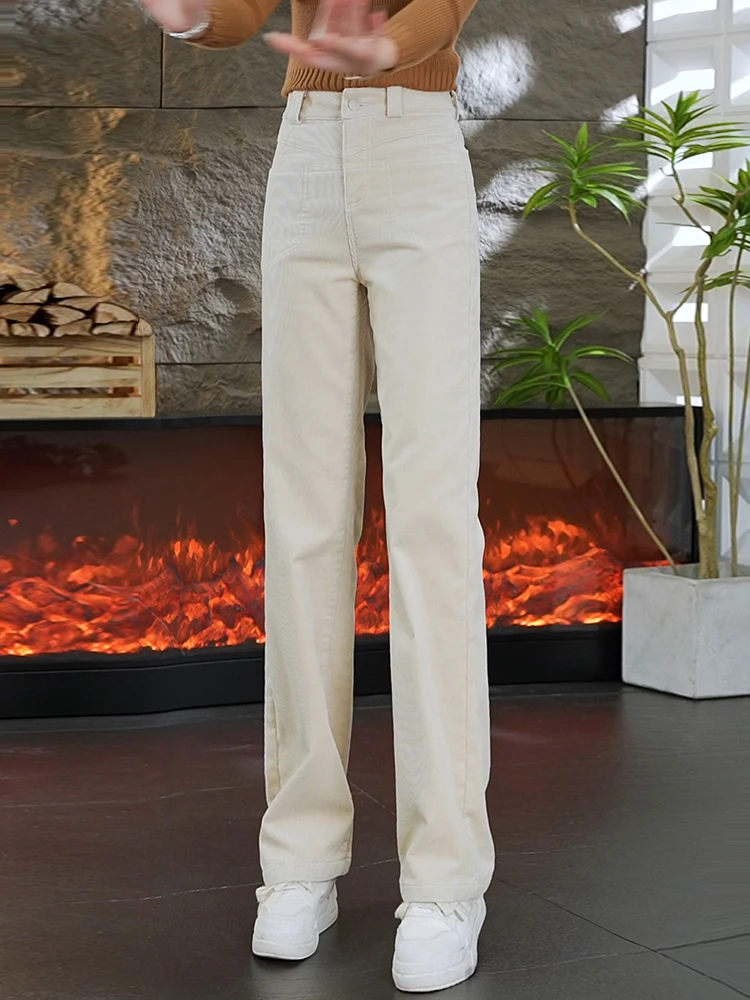 

Thickened Fleece Corduroy Pants Women's High Waist Slim Fit Wide Leg Pants Loose Casual Straight Leg Pants Autumn Winter New ...