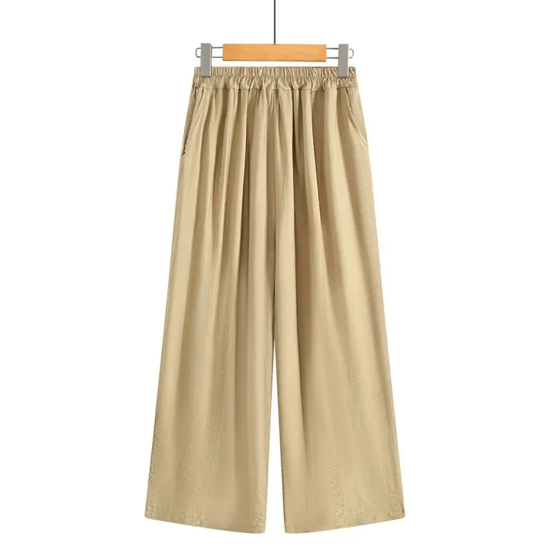Modne, luźne, wysokiej talii, nowe letnie damskie, cienkie, elastyczne, swobodne i wszechstronne, jednokolorowe, dziewięciopunktowe spodnie