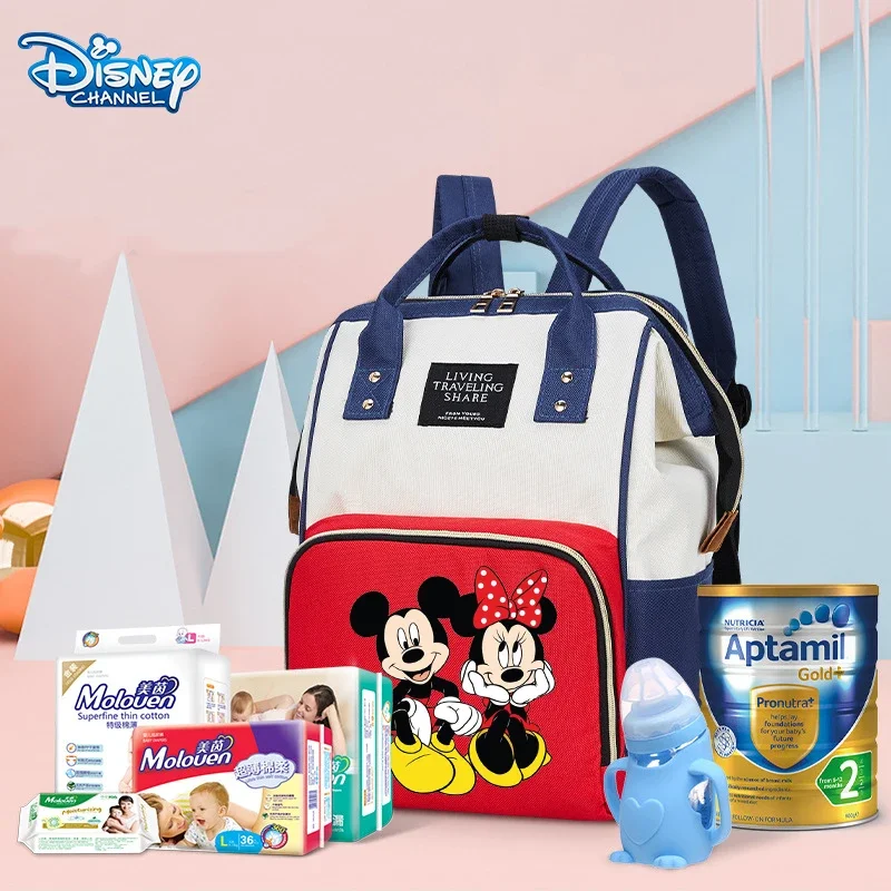 New Disney Mickey Mouse Minnie Cartoon Anime Pattern Mom Bag Large Capacity Multi Functional Fashion Baby Bottle Diaper Backpack