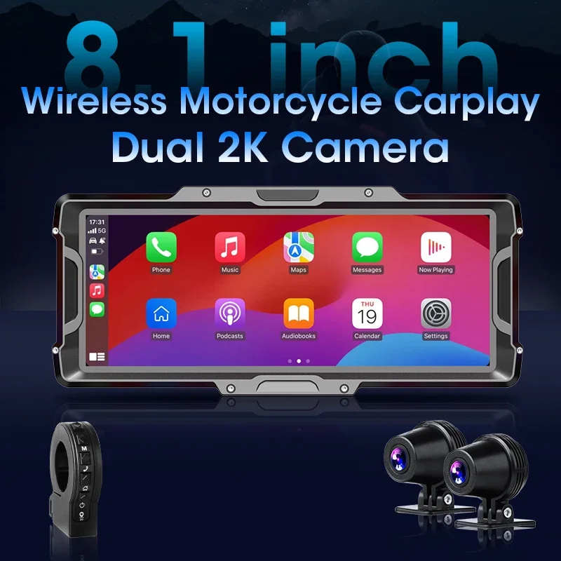 Develuck 8.1 "دراجة نارية DVR 2K كاميرا أمامية الملاحة GPS اللاسلكية Carplay أندرويد السيارات موتو مراقب مع مستشعر TPMS المزدوج BT