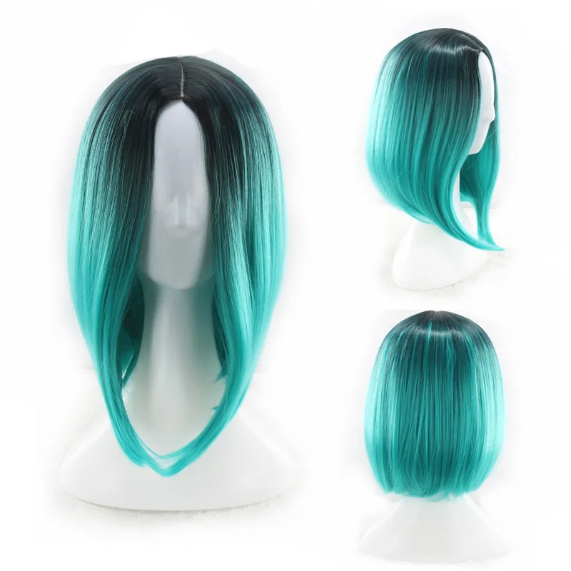 European and American party wig gradient short straight wave bobo dyed women's wig cosplay wig