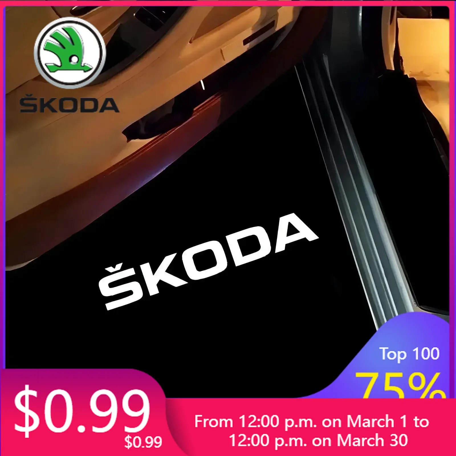 

Car Sticker 2025 New 2 Led Car Door Welcome Lamp Logo Ghost Shadow Projector Light Accessories For Skoda VRS Octavia A7 Kodiaq K