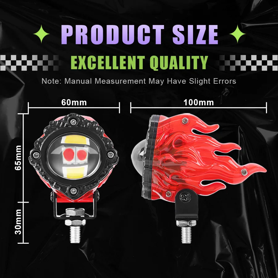 TCYATO  Flame Head Devil Eye Lens White and Yellow Double Color Explosion Flash External Electric Vehicle Remote Spotlight