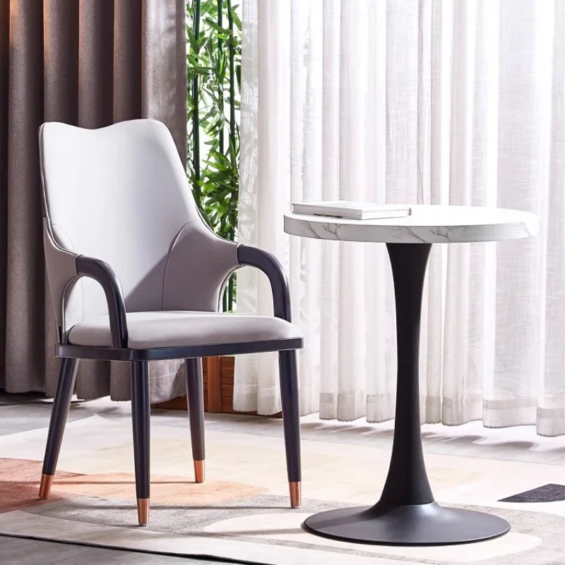 Solid Wood Dining Chairs with Armrests Home Restaurant Backrests Soft Leather Bags Hotel Designers Negotiation Chairs Mobilya