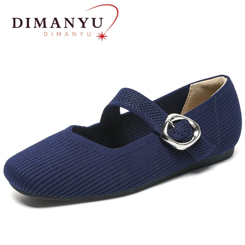 

AIYUQI Mary Jane Shoes Women's 2024 New Square Toe Shallow Fall Women's Flats Ballet Shoes Knitted Large Size Casual Shoes Women