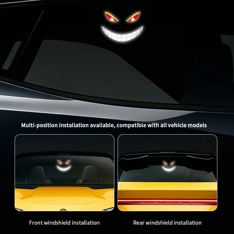 Solarbetriebene Auto-LED-Ambientebeleuchtung, Dämonenaugen-Neonlicht fürs Auto, Kabellose Auto-Atmosphärenlampe für Vorder- und Heckscheiben-Dekoration