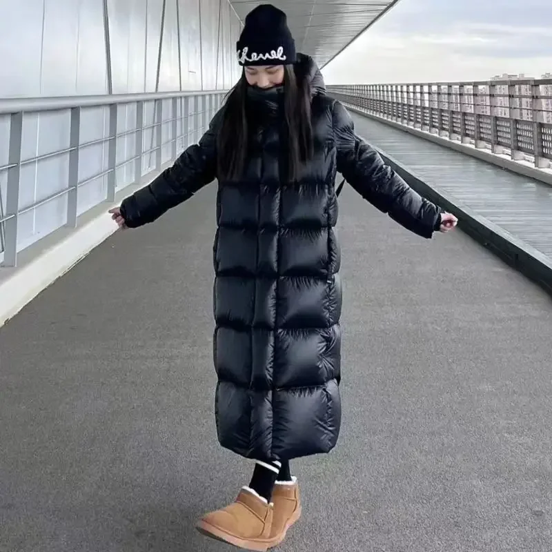 Warmer Woman Coat Black Winter Thick Long Cotton Padded Jacket Hooded Parkas Over The Knee Puffer Jacket Snowwear Windproof Coat