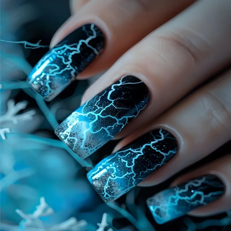 24 pièces ambre feuille d'or presse sur ongles cercueil forme fille chaude Style paillettes résine faux ongles luxe automne hiver Nail Art Uñas 