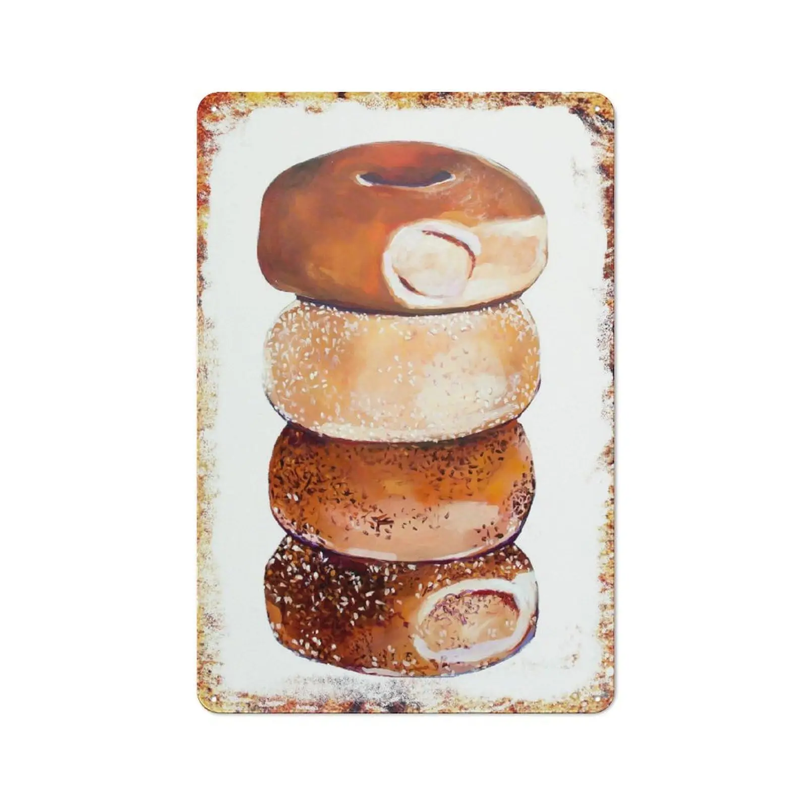 Stack of Bagels Art Novelty Unique Funny Tin Waterproof Metal Tin Sign Plaque Poster Culture Wall Decor Aluminum Garden Restaura