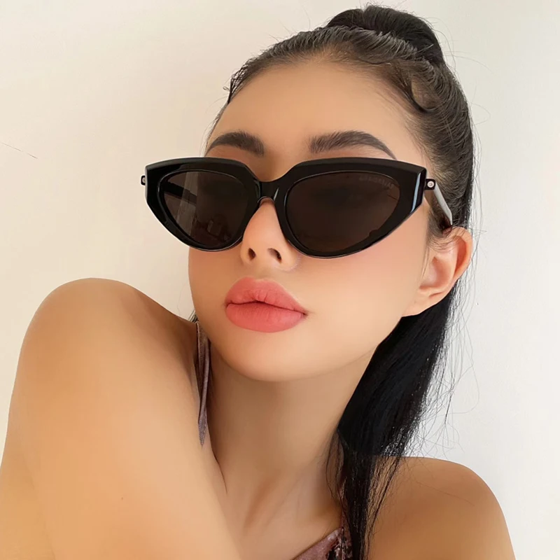 Radfahren Vintage Cat Eye Sonnenbrille Frauen Große Rahmen Schwarz Objektiv Sonnenbrille UV400 Schutz Streetwear Zubehör Brillen