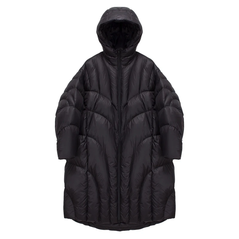 冬の新着女性の厚く暖かいミッドレングスフード付きダウンジャケット Y2K ファッションカジュアルルーズホワイトダックフェザー防風コート