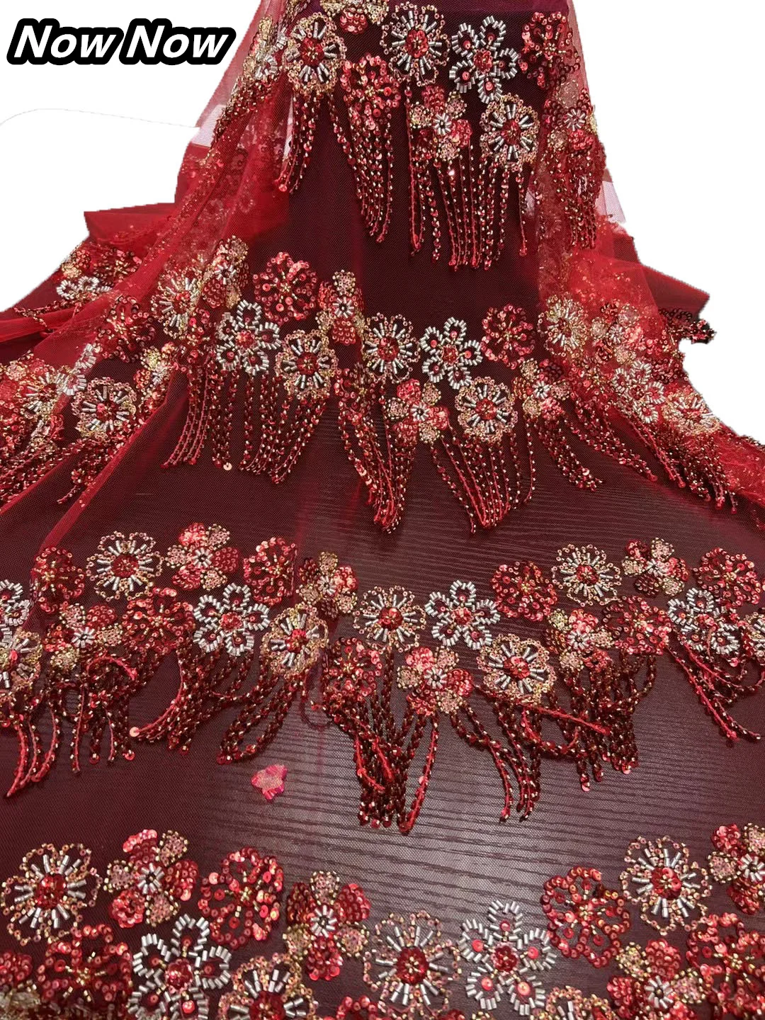 

Latest High-end Atmosphere And Classy Temperament Style Handmade Luxury Beads With Sequins 5yards Tulle Net African For Wedding