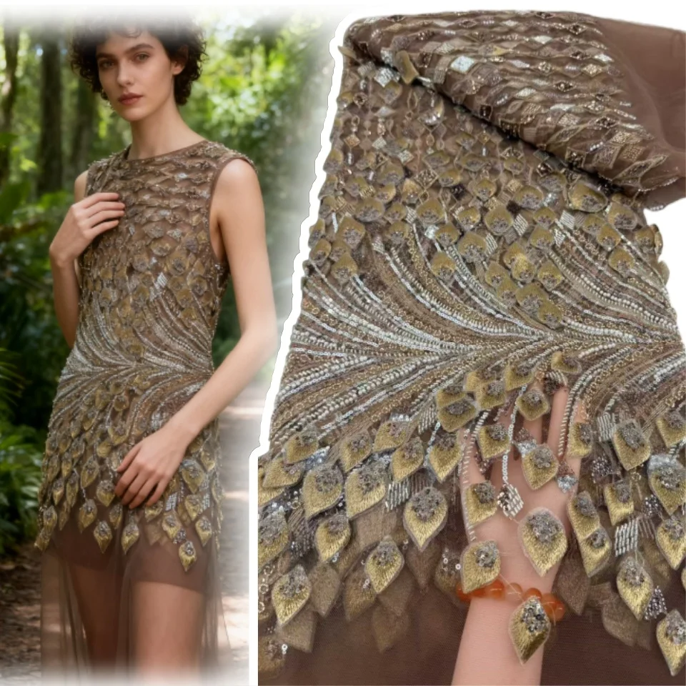 

African Beaded Lace Fabric 2026 Wholesale Hot Sale in Nigeria Sequin Lace Fabric Lace Fabric for Women's Party Dresses 5Y 1874