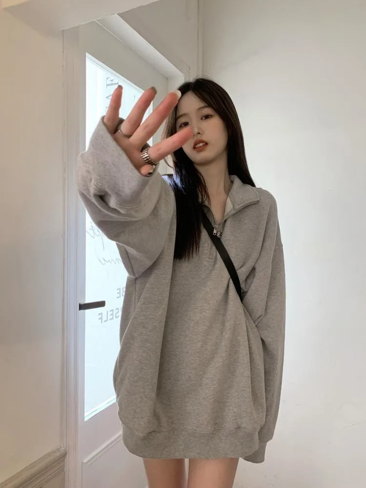 Damen Oversized American Hoodie Jacke Herbst Winter Trend Frühherbst Top Lässiger Bequemer Sitz Sweatshirt – Detail 4