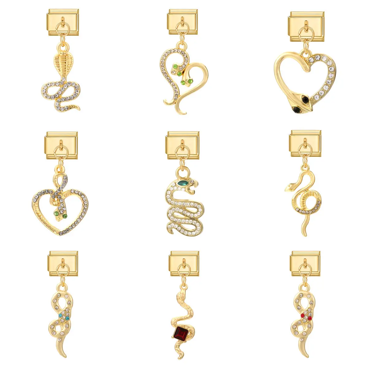 WG 1pc Italian Modular Bracelet Snake Element Series Pendant Accessories For DIY Modular Charm Ring Anklet Jewelry