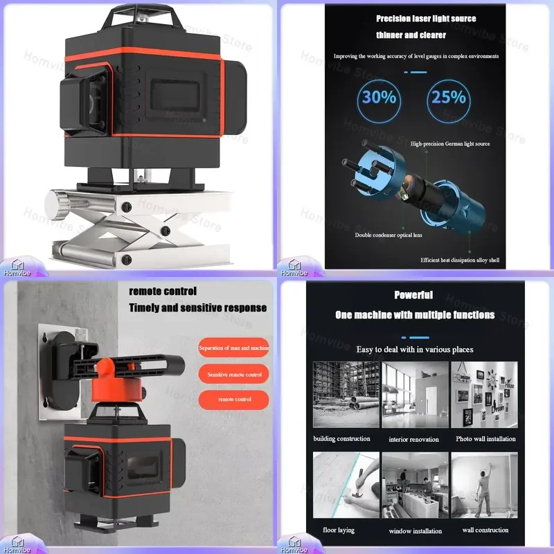360 Degree Laser Level Tool Automatic Self Leveling 12 Line 16 Line Portable Laser Level for Construction Home Improvement