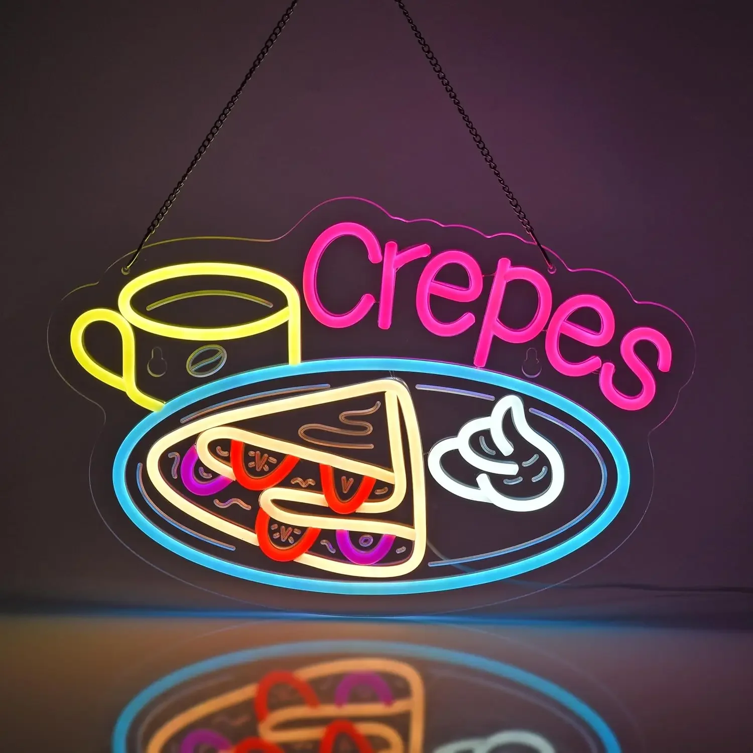 Crepes Neon Sign USB Powered LED Dimmable LED Neon Light for Business Restaurant Shop Store House Bar Cafe Party Home Decor