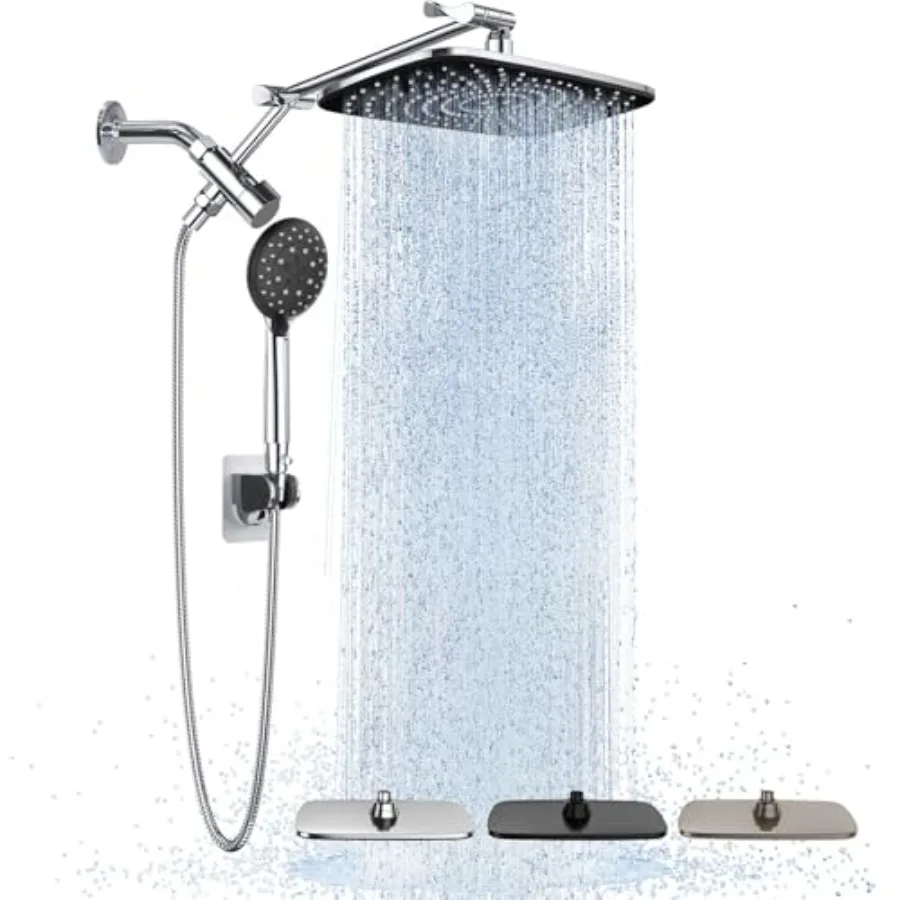 

Wide High Pressure Rain Shower Head with Handheld Handheld Shower Heads with Multi Spray Modes Rainfall Combo with 15" Metal Ex